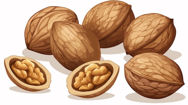 Vector closeup of walnut kernels in detailed doodle style