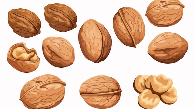 Closeup of Walnut Kernels in Detailed Doodle Style