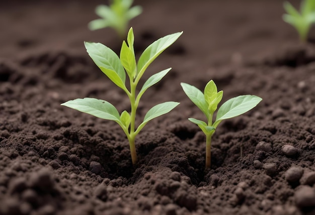 Vector closeup of young green plant shoots emerging from soil