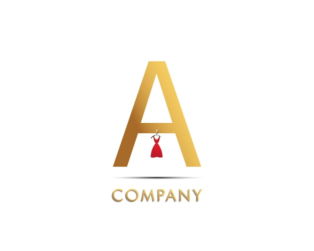 clothes brand logo in golden color with red dress