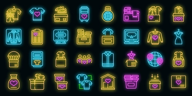 Clothes donation icons set vector neon