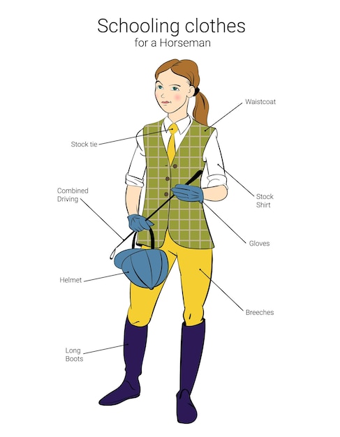 Clothes for a horseman Cartoon girl character design Vector illustration