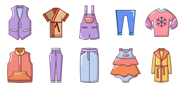 Clothes icon set. Cartoon set of clothes vector icons set isolated