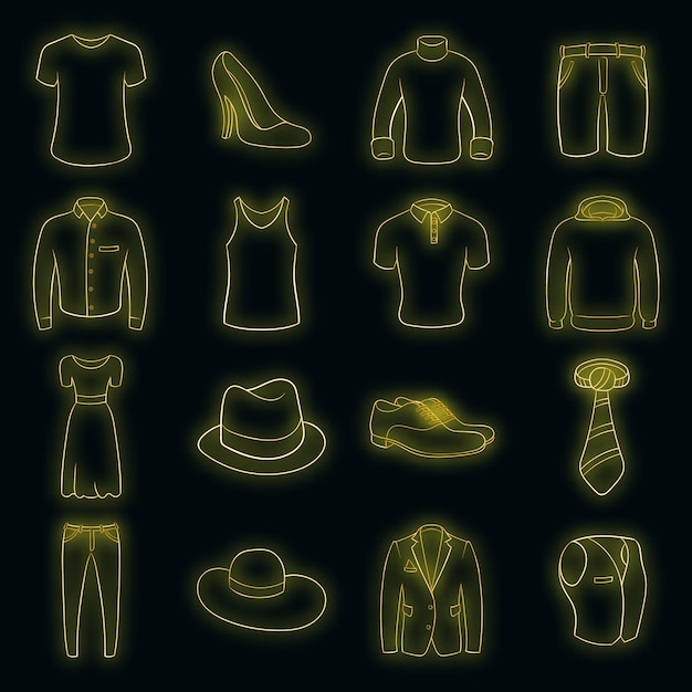 Clothes icons in neon style. Fashion set collection isolated vector illustration