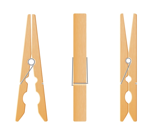 Clothes pin set Realistic wooden peg for housework and laundry Wooden clips for clothes to line Vector illustration of clothespin