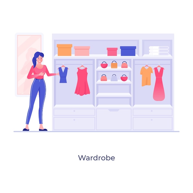 Clothing wardrobe flat illustration of closet design