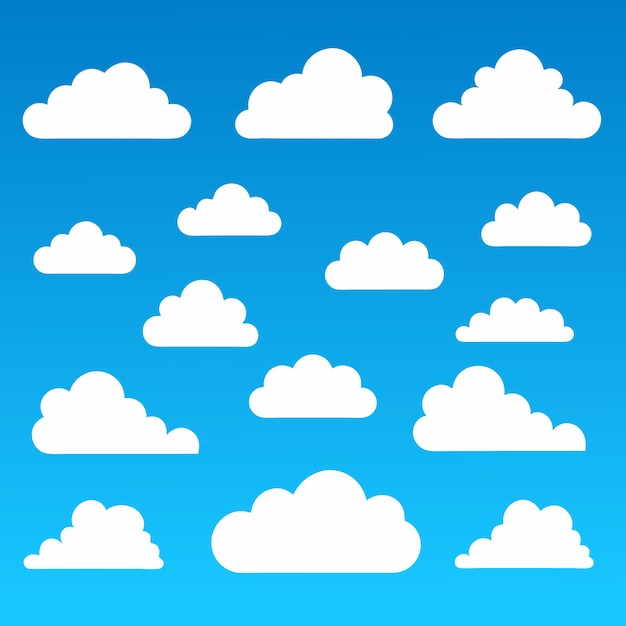 Cloud Abstract white cloudy set isolated on blue background Vector illustration