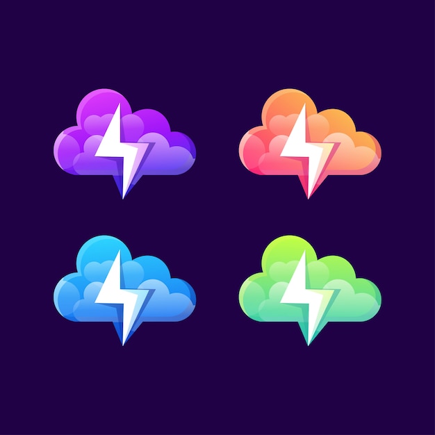 Cloud air lightning thunder day logo set