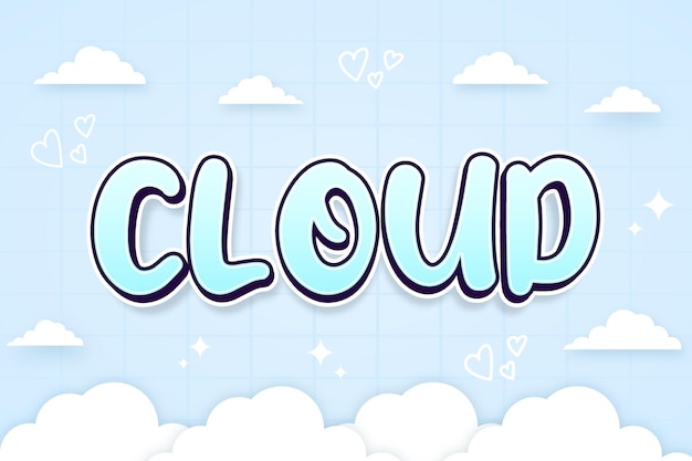 Cloud blue sky high typography 3d editable text effect font style template design backrgound