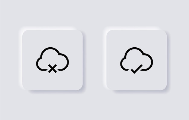 cloud check complete icon or clouds software update process with tick cross symbol yes or no icons