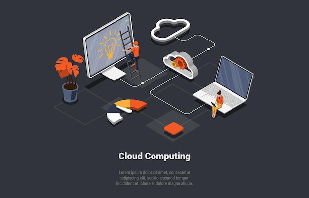 Cloud Computing Computing Services Delivery Including Servers Storage Databases Hitech Cloud Connection Technology Availability of Computer System Resources Isometric 3d Vector Illustration