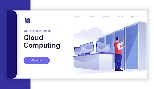 Cloud computing concept d isometric web banner with people scene man optimizes work