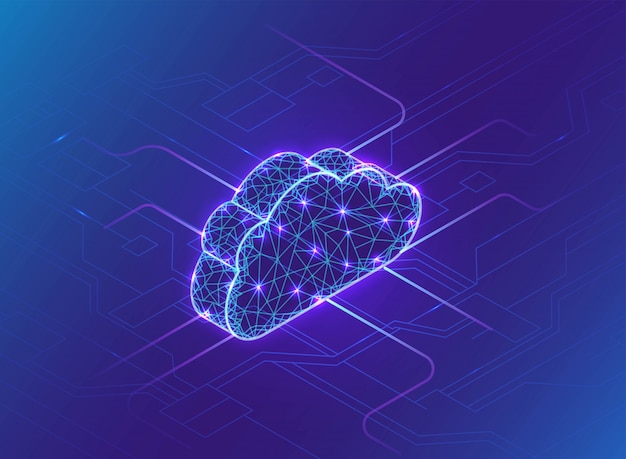 Vector cloud computing concept, neon light, connection network