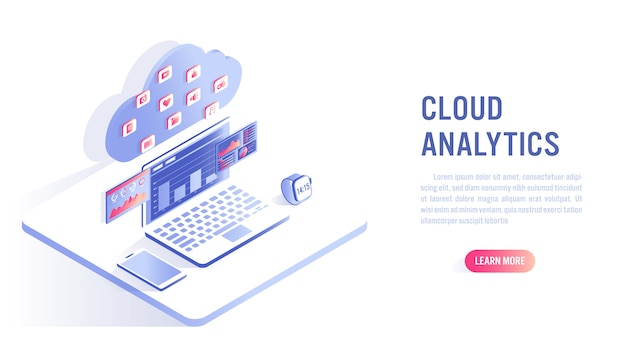 Cloud computing and data analytics concept. Call to action or web banner template