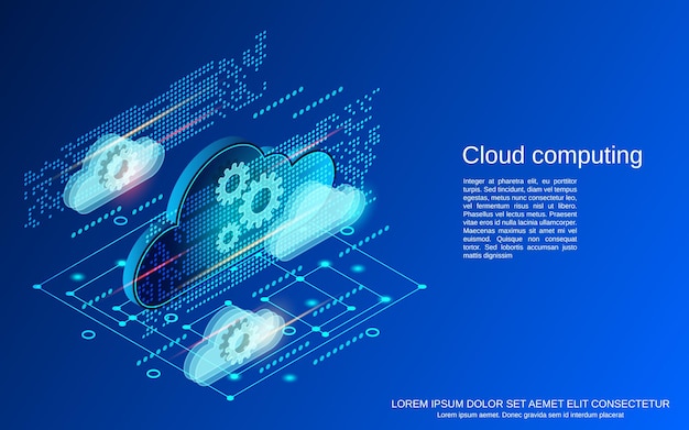 Cloud computing flat isometric vector concept illustration