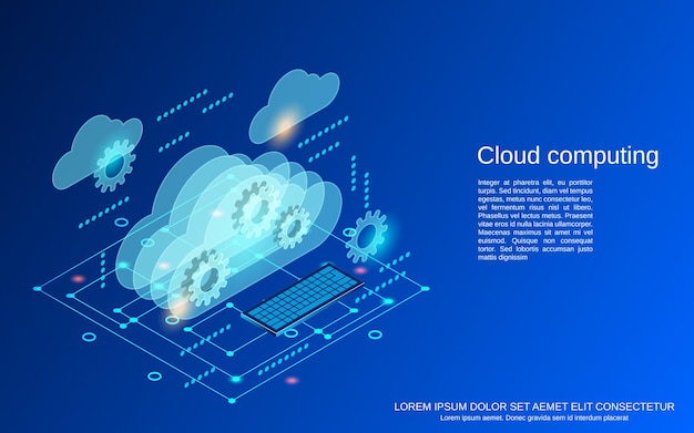 Cloud computing flat isometric vector concept illustration