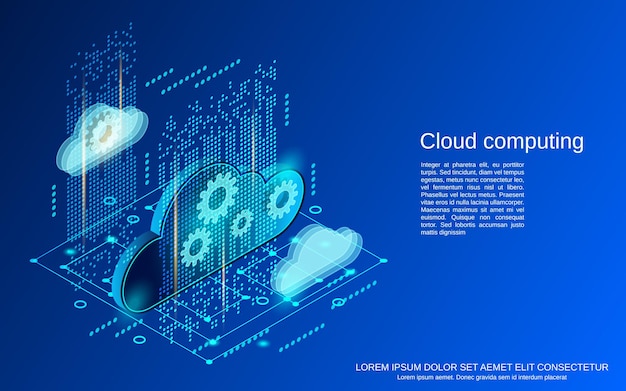 Cloud computing flat isometric vector concept illustration