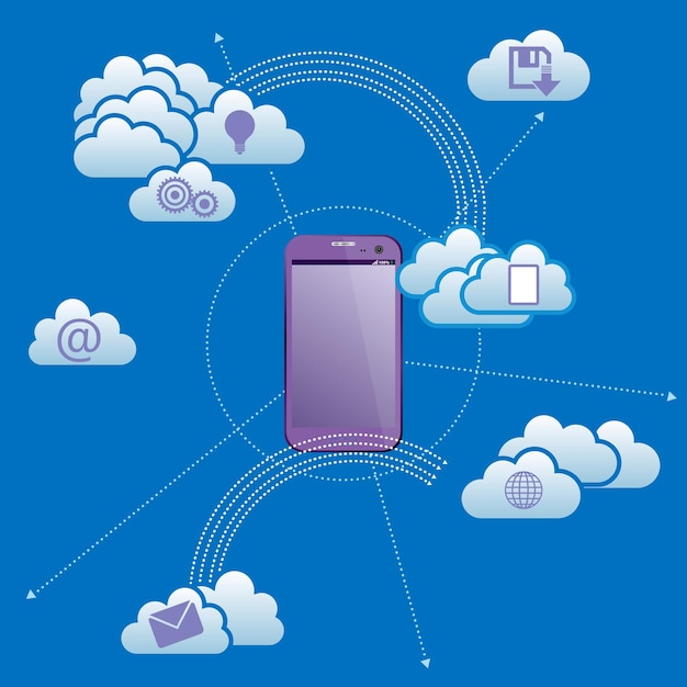 Cloud computing and networking design concept.The background is blue.