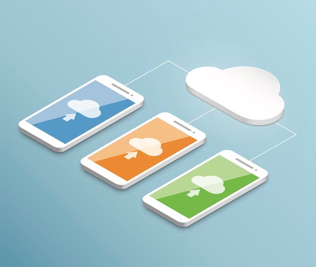 Cloud computing smartphone vector isometric concept