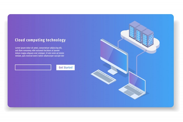 Cloud computing technology 3D isometric concept. Vector illustration.