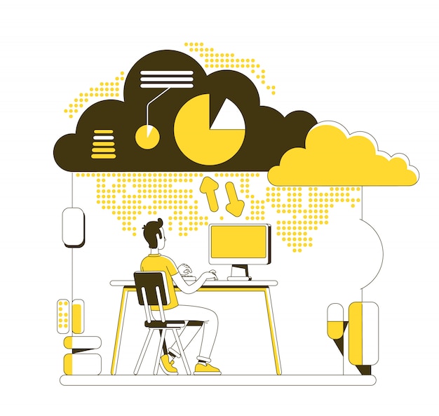 Cloud computing thin line concept illustration