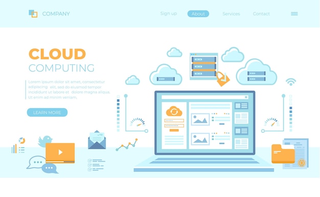 Cloud computing and web services technology data storage hosting connection Login page and pass