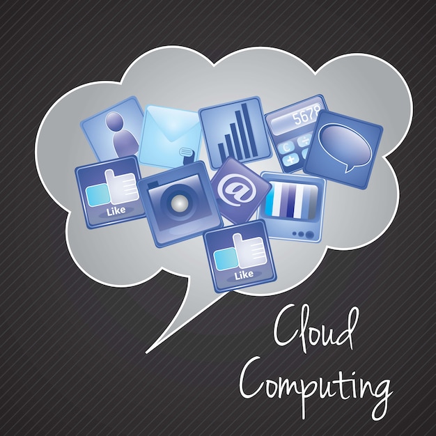 Cloud computing with icons apps (grey blue and black colors) vector illustration