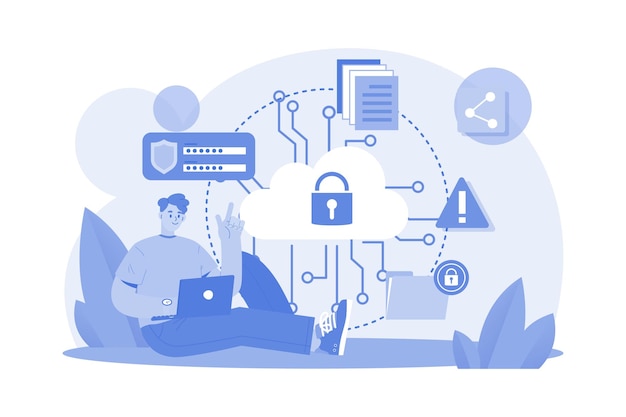 Vector cloud data security illustration concept on a white background