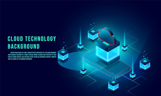 Cloud data storage 3d isometric infographic illustrationweb template Cloud technology concept