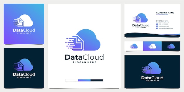 Cloud digital logo design data storage network technology with business card template