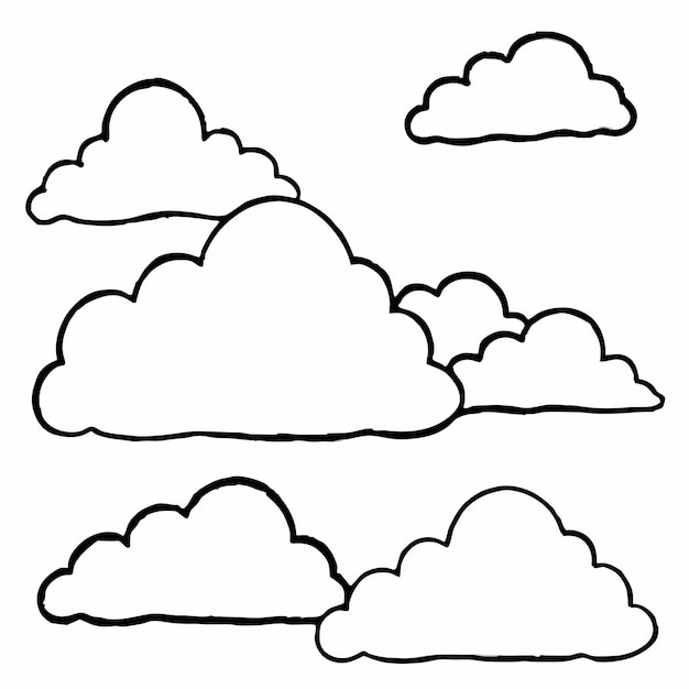 Vector cloud flat design black outline on a white background