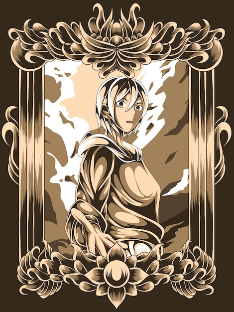 cloud girl on engraving frame