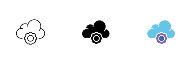 Cloud icon with a gear Controlled rain technology farming Vector set of icons in line black and colorful styles isolated on white background