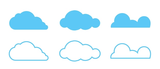 Cloud Icons Set in trendy flat style isolated on blue background. Cloud symbol for your web site