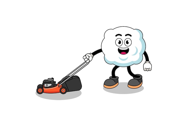 Cloud illustration cartoon holding lawn mower