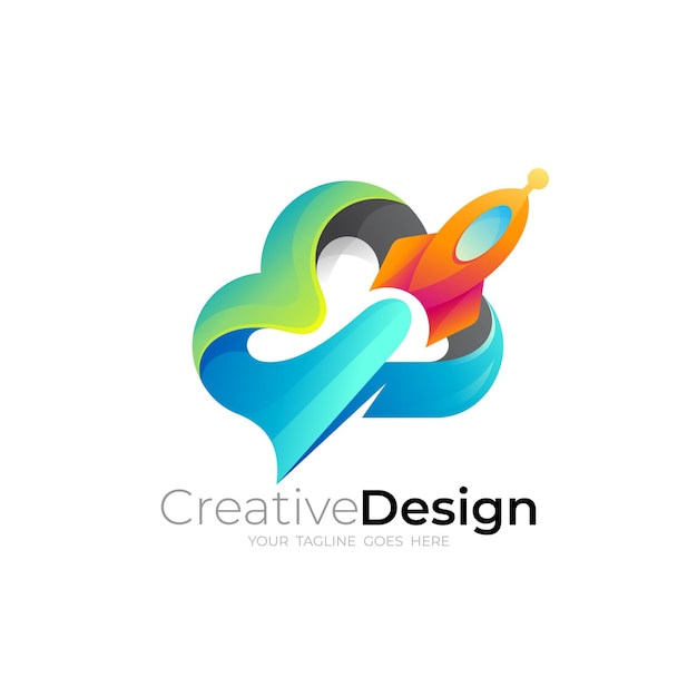 Cloud logo and rocket design combination technology icon