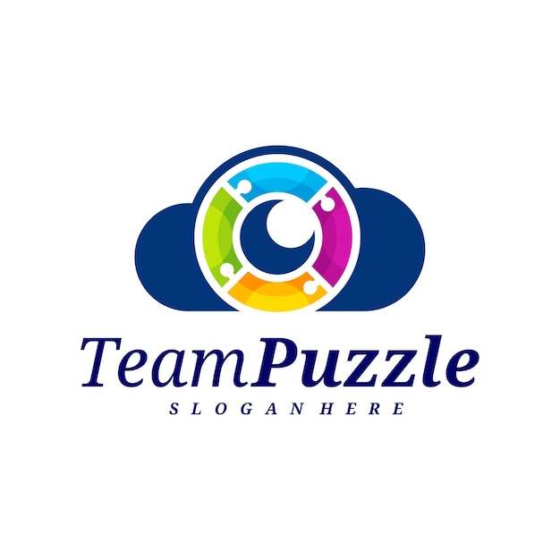 Cloud Puzzle logo design vector template Vector label of puzzle illustration Creative icon design concept