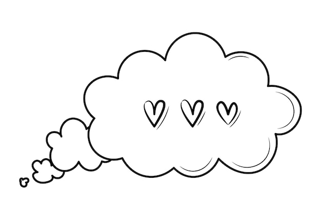 Cloud for romantic conversations and thoughts drawn by hand. Love cloud in doodle sketch style.