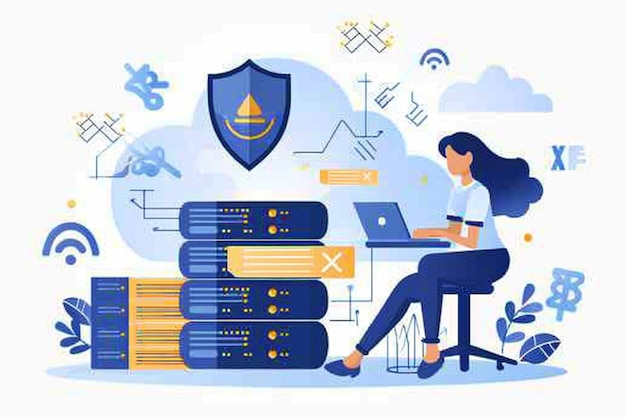 Vector cloud security concept flat illustration