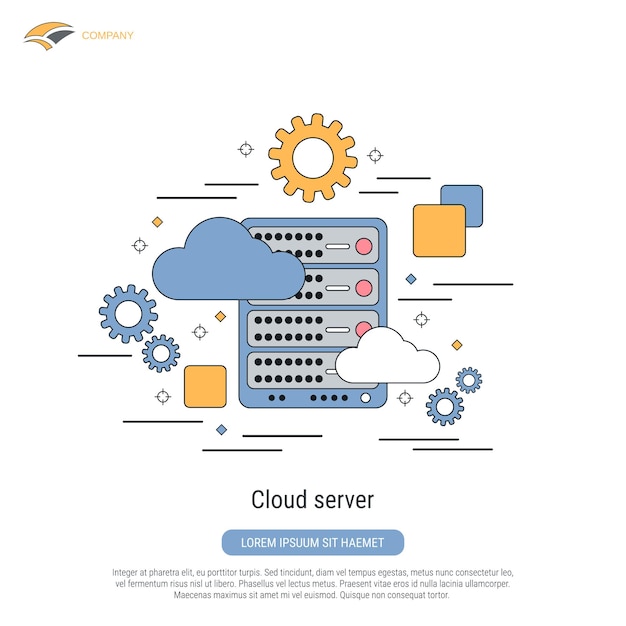 Cloud server flat contour style vector concept illustration