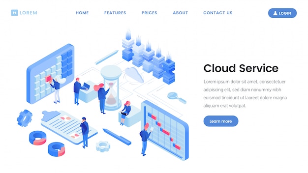 Cloud service app, website isometric template