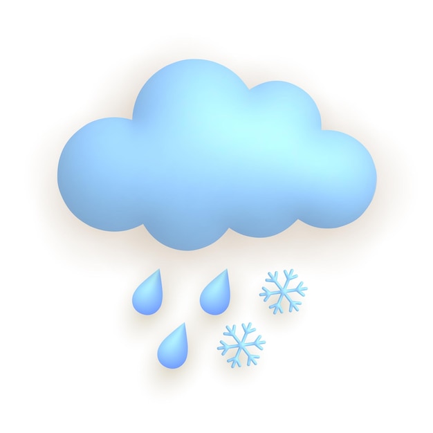 Cloud snow rain Cute weather realistic icon 3d cartoon