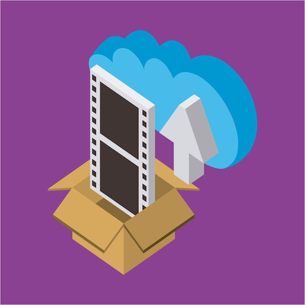 cloud storage box with  movie arrow data upload save 