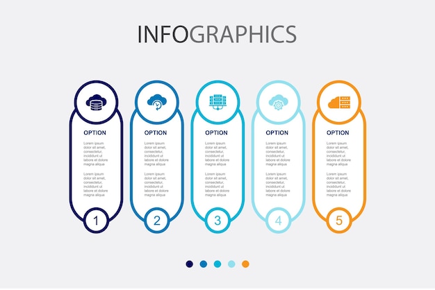 Cloud storage Cloud Backup data center cloud service Hybrid Storage icons Infographic design template Creative concept with 5 steps