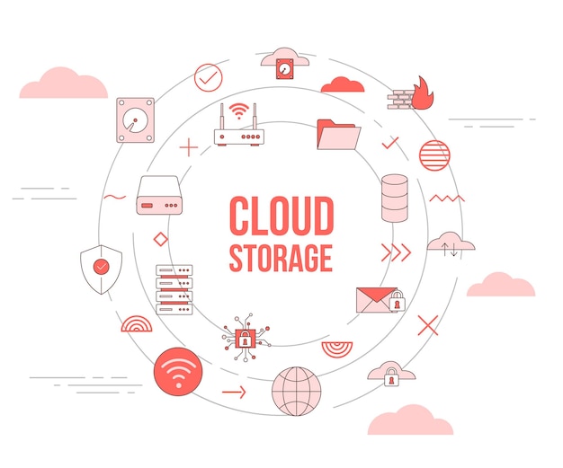 Cloud storage concept with icon set template banner and circle round shape vector illustration