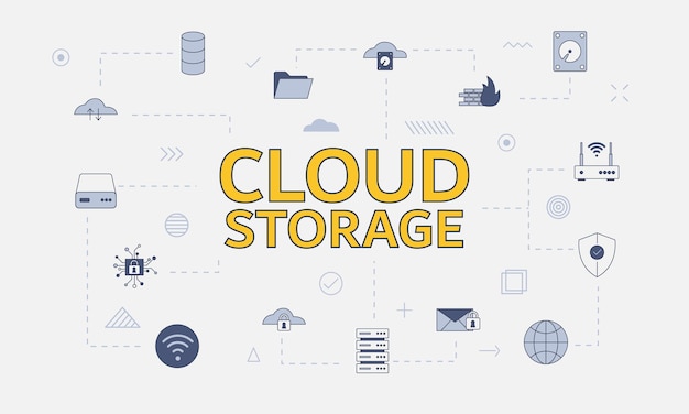 Cloud storage concept with icon set with big word or text on center vector illustration