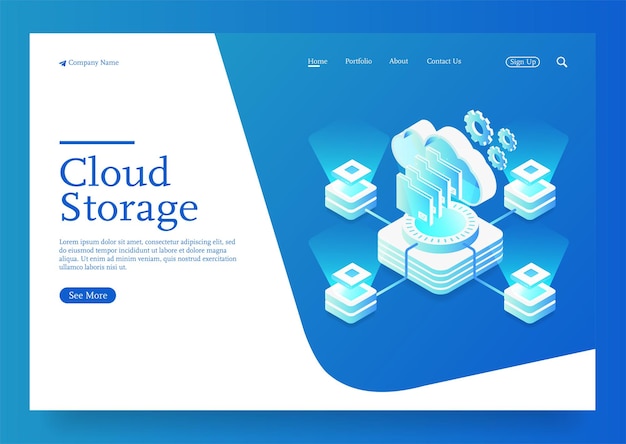 Cloud storage download isometric vector illustration Digital service or app with data transfer