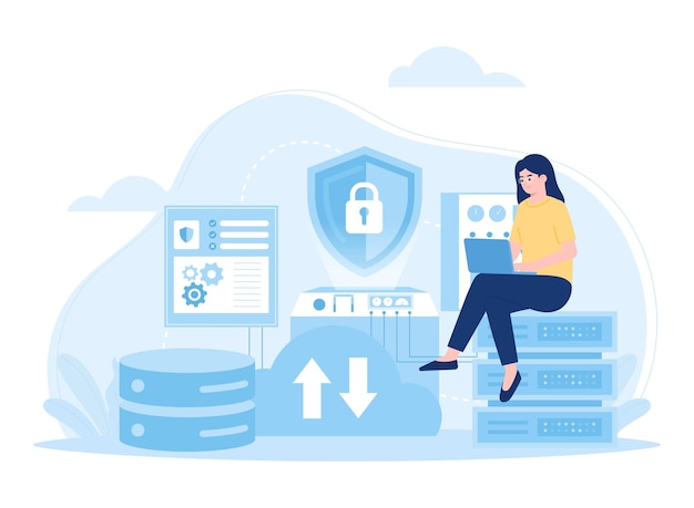 Vector cloud storage internet database data security concept flat illustration