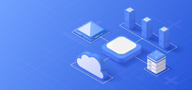 Cloud storage isometric illustration Data server platform Computer service technology