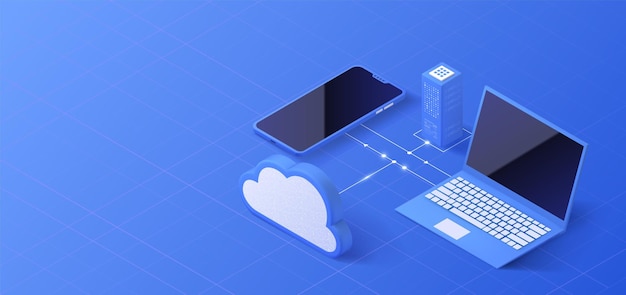 Cloud storage isometric illustration Data server platform Network infrastructure